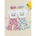 thumbnail image 3 of Michellecmm Newborn Baby Girl Golf Outfit Letters Short Sleeve Romper Golf Cart Print Flare Pants and Headband Set Infant Girl Summer Clothes, 3 of 9
