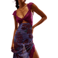 thumbnail image 1 of Faithtur Robe Longue Moulante pour Femme à Imprimé Floral en Dentelle Patchwork Découpes Col en V Sans Manches Robe d'Été Fendue Dos Nu Robe de Soirée, 1 of 4