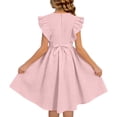 thumbnail image 4 of ITSAME Girls Dress, Waist-Cinching Flutter Ruffle Crewneck Kids Fashion Casual Princess Dress Pink 11-12T, 4 of 6