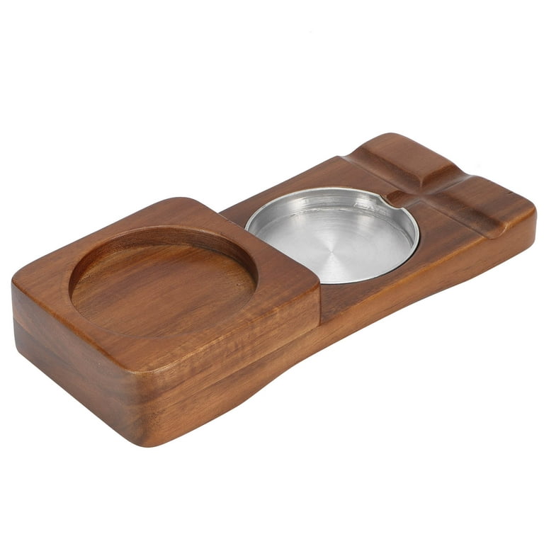 2 In 1 Wooden Ashtray Rustic Wood Whiskey Glass Cup Tray and Cigar