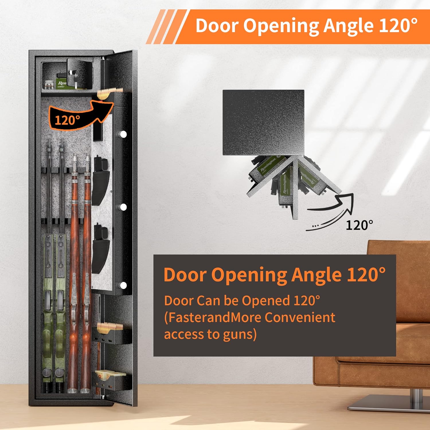 Superday 4-6  Gun Safe, Quick Access Large Gun Safe for Rifles and pistols with Fingerprint Keypad, Electronic Locking Gun Cabinet  Safe with Gun Safes Pocket and  Rack for Home, Office