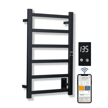 Topdattion Smart Wireless Electric Towel Warmer | Blade Thin 6 Bar Design | Matte Black