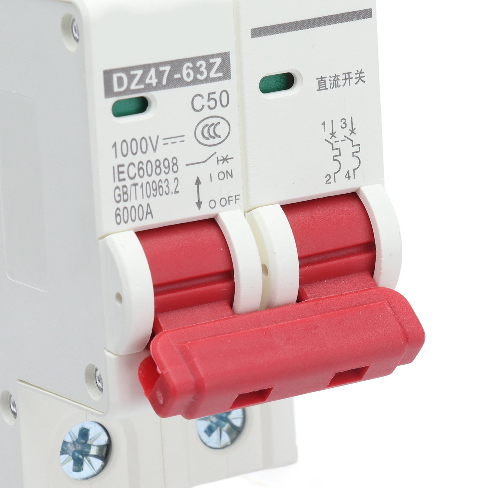 DZ4763Z 1000V 6/10/16/20/25/32/40/50/63A DC Miniature Circuit Breaker 2P Solar PV System Isolator DIN Rail Mount