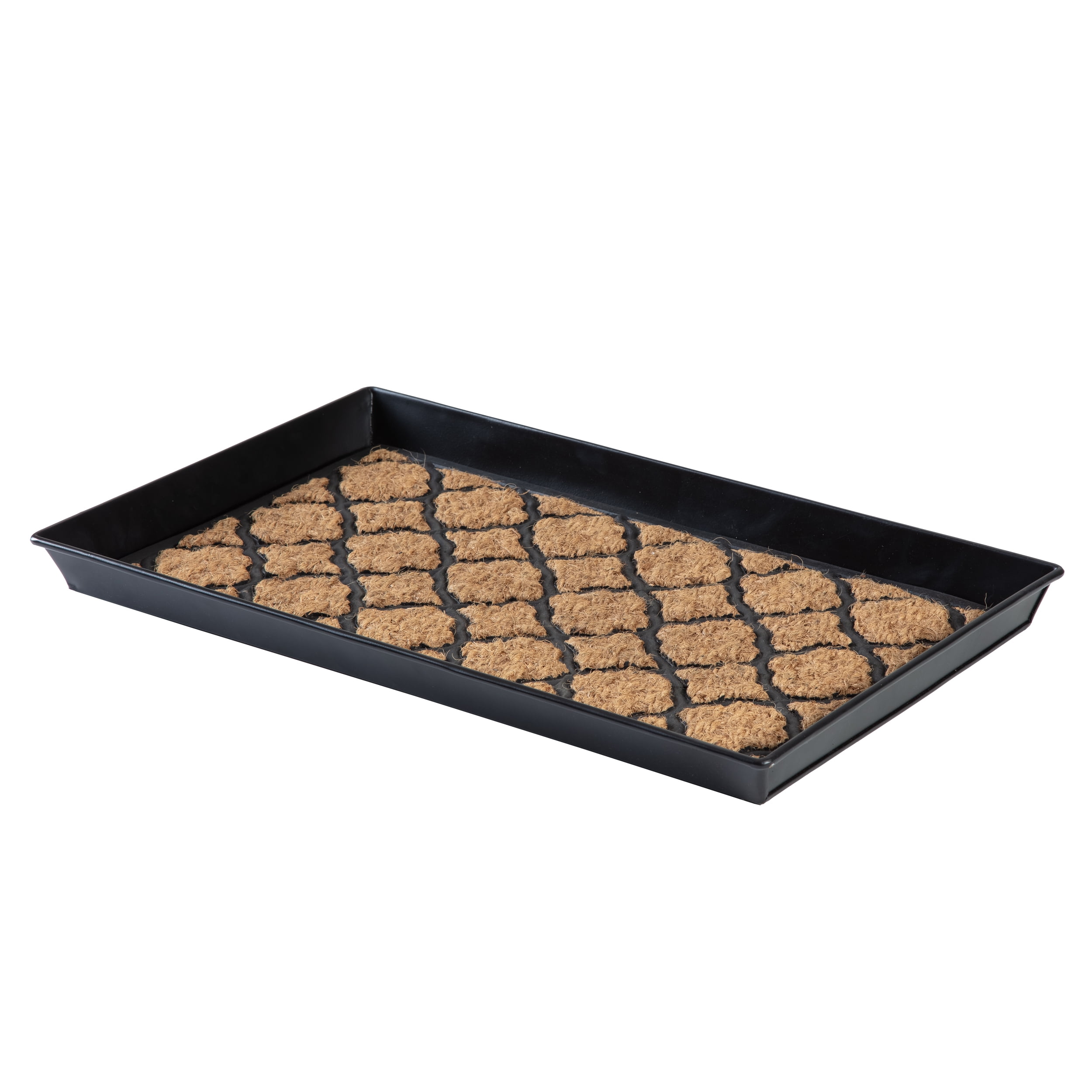 Black Metal Boot Tray with Trellis Coir and Rubber Insert
