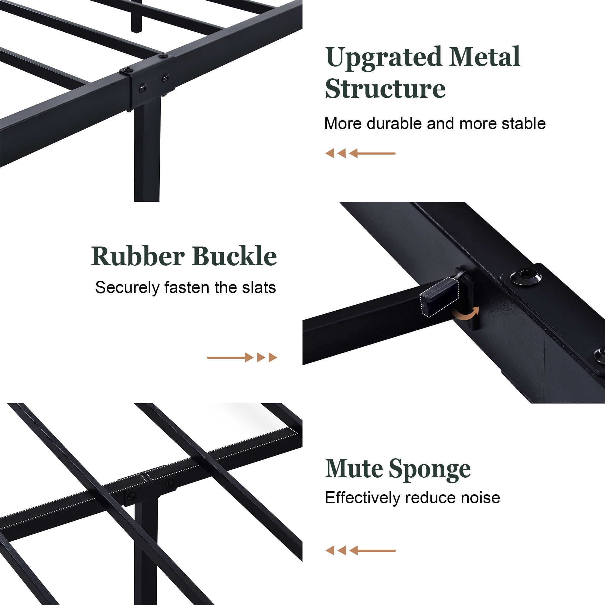 Amolife Queen Size Vintage Metal Platform Bed Frame with