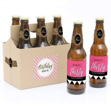 Label Carrier - Chic 30th Birthday Party Decorations for Women and Men - 6 Beer Bottle Label Stickers and 1 Carrier