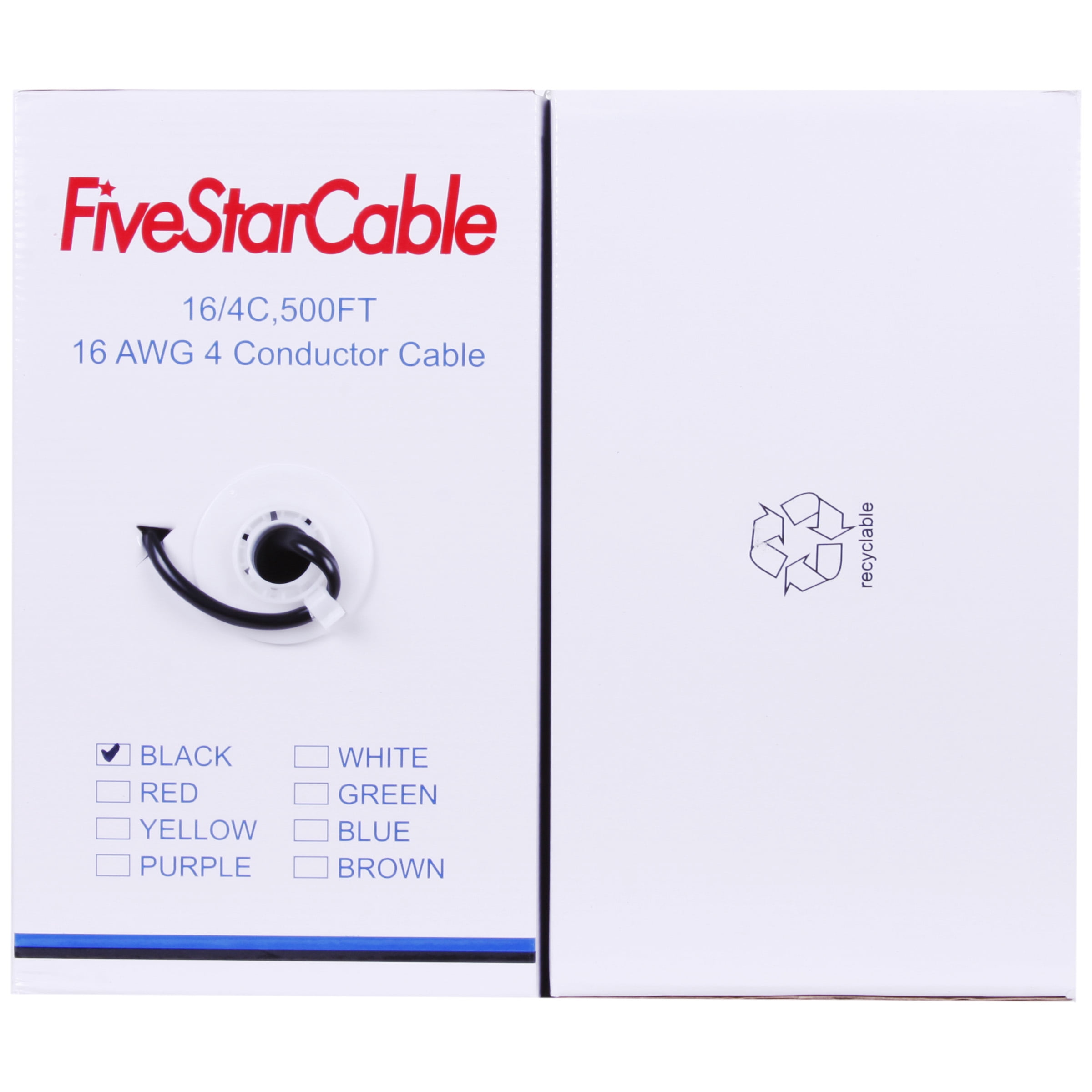 Fivestarcable 16 Awg 4-Conductor Audio Speaker Cable, 500 ft, Black, CL3 Rated for in-Wall Installation