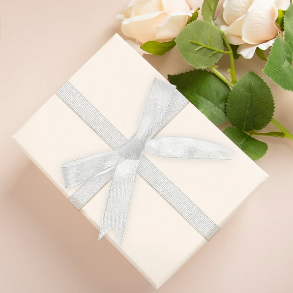 COMPUKAS 2 Rolls Shiny Silver Polyester Ribbon for Craft Projects and present Wrapping 86.6*1in
