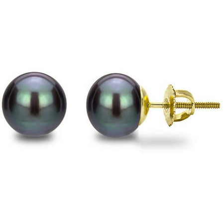 14kt 6-7mm Button Shape Black Freshwater Pearl Screw-Back Stud Earrings