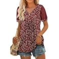thumbnail image 3 of KISSMODA Womens V Neck Short Sleeve Summer Tops Button Down Pleated Tunic Tops Shirts S-3XL, 3 of 5