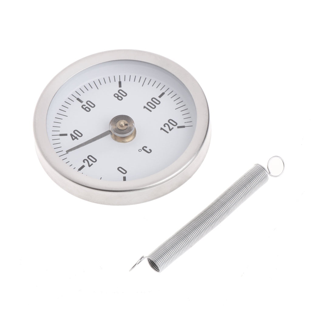 Pipe Clip-On Dial Thermometer Temperature Bimetal Temp Gauge & Spring 63mm 120℃ 