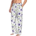 thumbnail image 2 of Uemuo Purple Chicory Pattern Men's Wide Leg Palazzo Lounge Pants with Pockets Light Weight Loose Comfy Casual Pajama Pants-Medium, 2 of 9