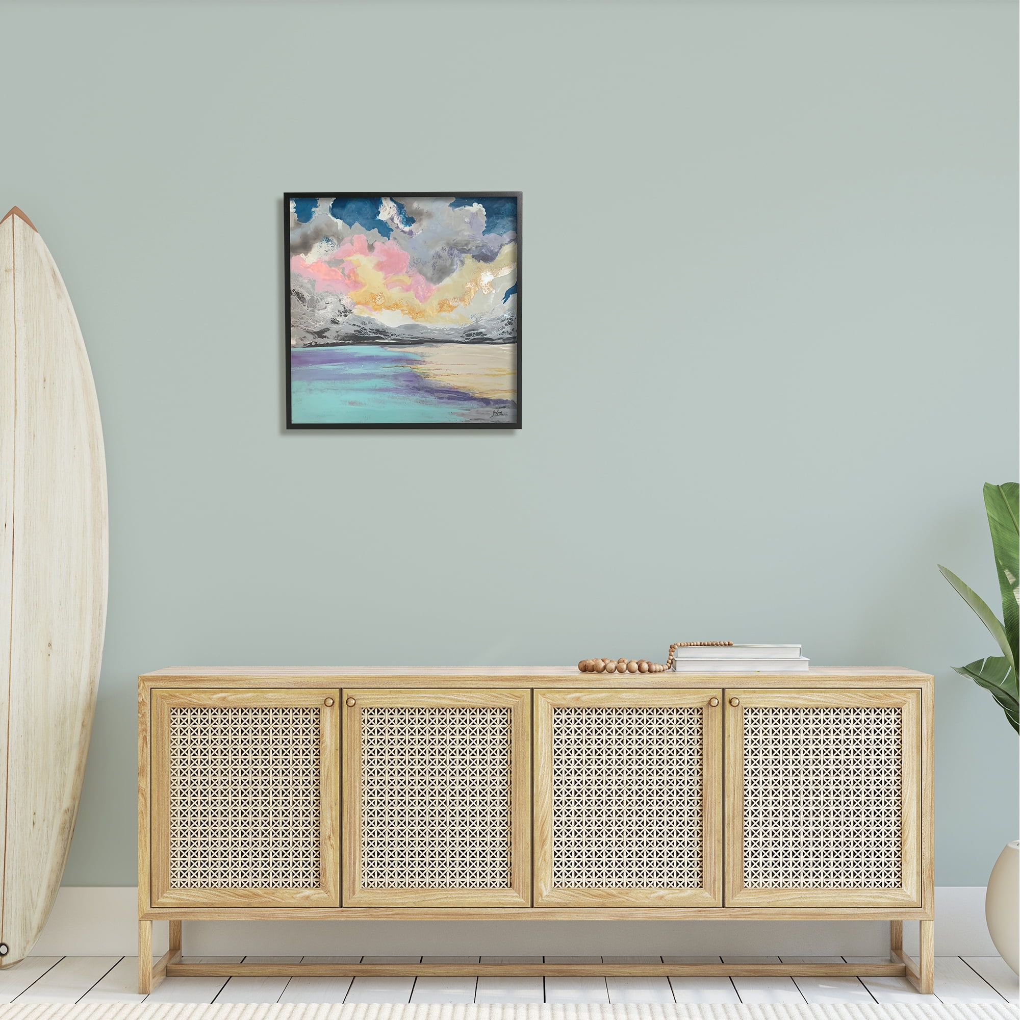 Stupell Industries Modern Sunrise Clouds Panoramic Ocean Surface View Painting Black Framed Art Print Wall Art, Design by Stacy Gresell
