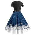 thumbnail image 3 of BLTIBY 2024 Christmas Dress for Women Vintage Winter Fall Short Sleeve Round Neck 1950s Cocktail Pleated Dresses Knee-Length Evening Party Prom Outfit with Belt Blue XL, 3 of 3