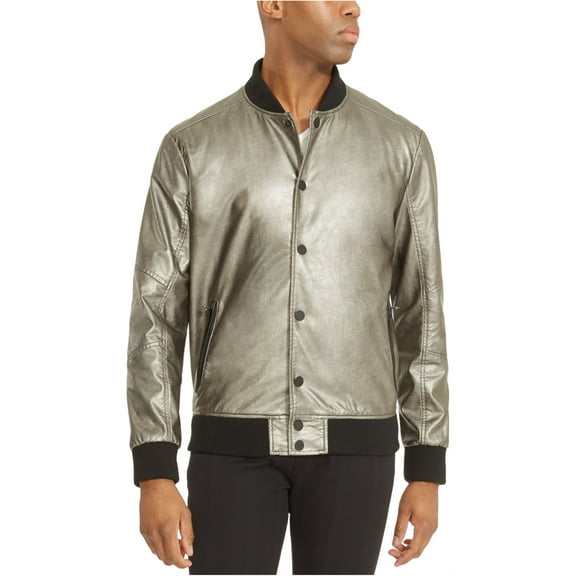Kenneth Cole Mens Metallic Bomber Jacket, Metallic, Small