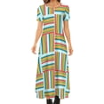 thumbnail image 2 of Robe à Blocs de Couleur Rayures Colorées Robe Maxi de Soirée Manches Courtes Esthétique Boho Plage Longues Grandes Tailles, 2 of 5