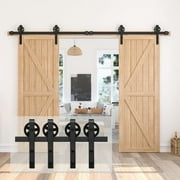 Homlux 10Ft Sliding Barn Door Hardware Kit Set Antique Double Closet Wood Track System Black