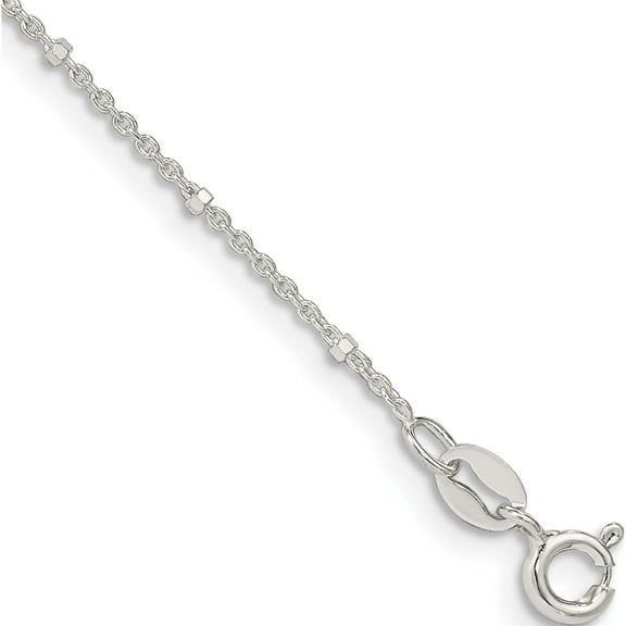 Sterling Silver 1.25mm Rolo With Beads Chain Anklet (10 X 1.25) Made In Italy qfc163-10