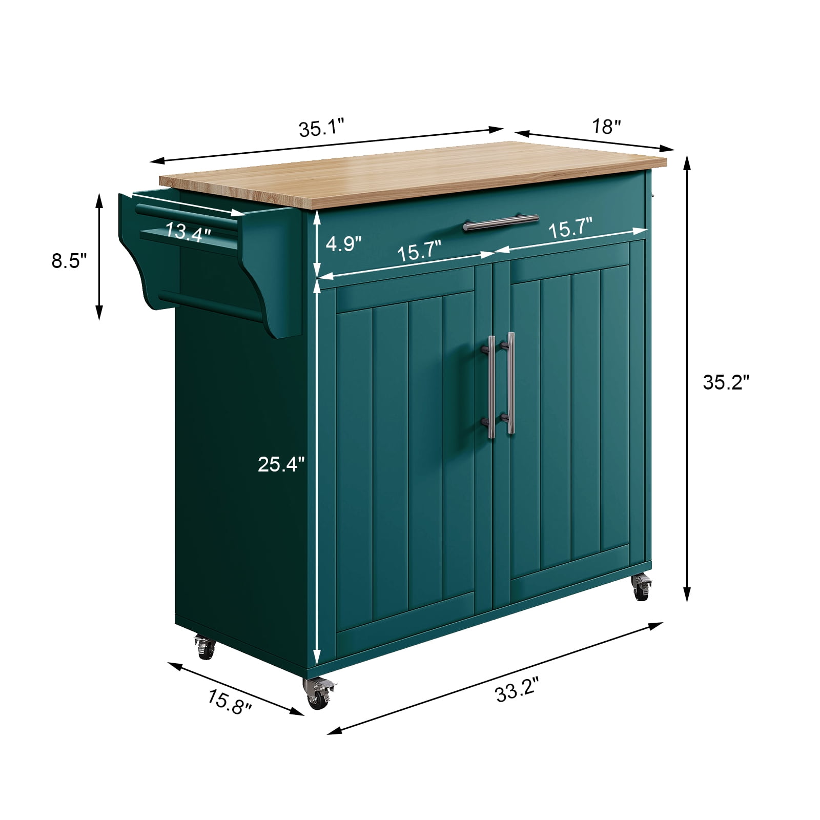 Pingliang Home 35" Kitchen Pantry Cabinet Kitchen Island with Storage,Wood Top Cart with Wheels,Fits for Home Coffee Bar