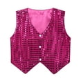 thumbnail image 4 of TiaoBug Boy Girl Glittery Sequined Vest Jazz Hip-hop Dance Costume Jacket Waistcoat Top Rose Red 9-10, 4 of 7
