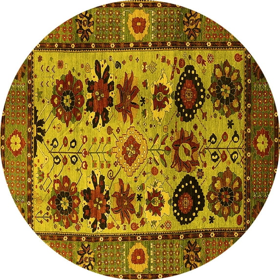 Ahgly Company Indoor Round Oriental Yellow Industrial Area Rugs, 7' Round