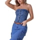 thumbnail image 4 of INSPIRAR CHIC Top de tubo recortado de mezclilla para mujer con corsé, botones frontales, dobladillo sin terminar y espalda fruncida, M Azul, 4 of 5