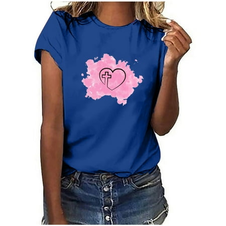 

kakina CMSX T Shirts for Women Plus Size Short Sleeves Print Nurse s Day Casual Tops Pullover Blouse T-shirt Ladies Casual Tops Blue M