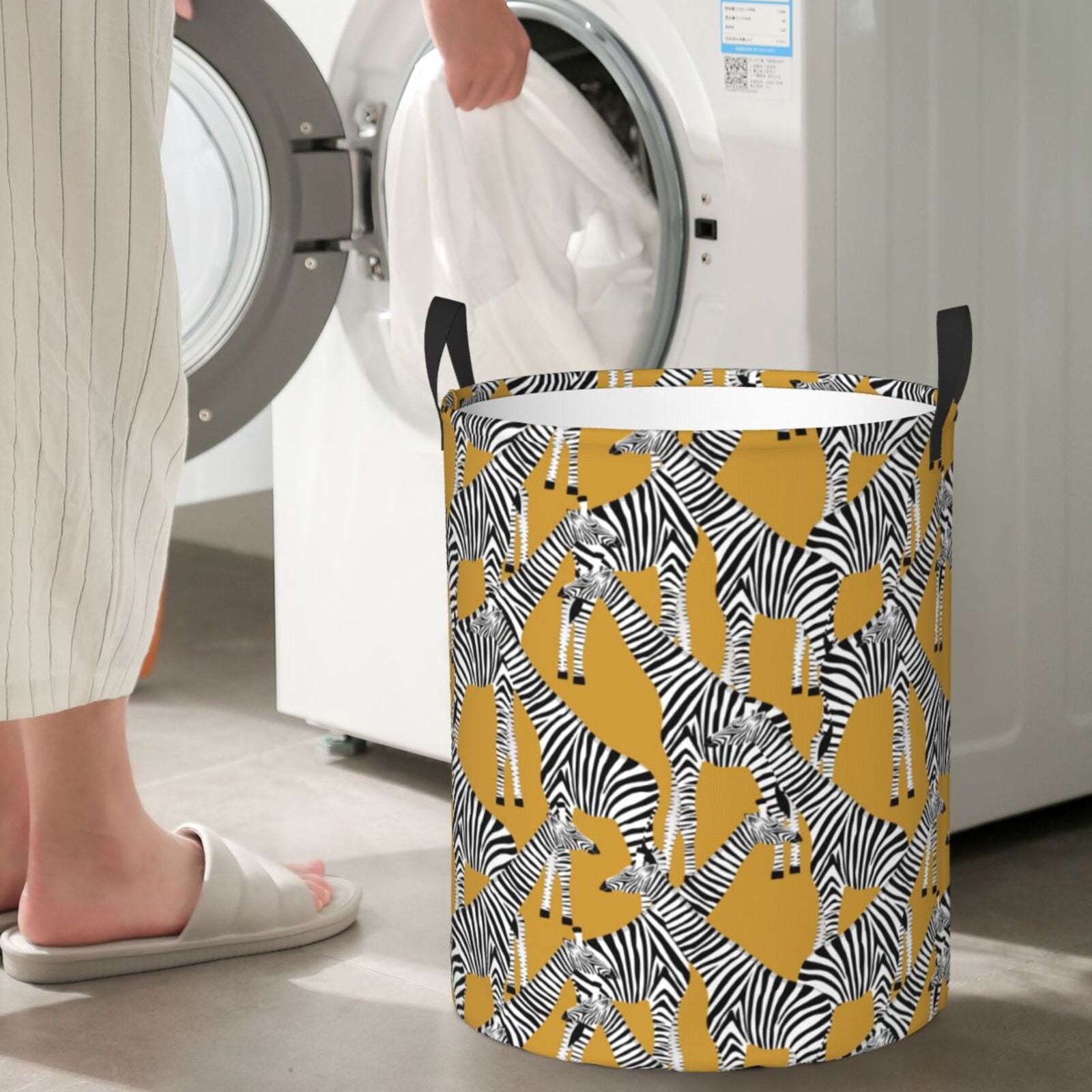 Large Laundry Basket with Handles - funny zebra yellow cute Kids Baby Dirty Clothes Laundry Hamper for Bedroom Aesthetic