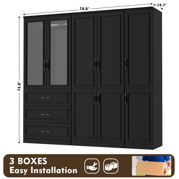 MEISSALIVVE Wardrobe Closet with 8 Doors and 3 Drawers