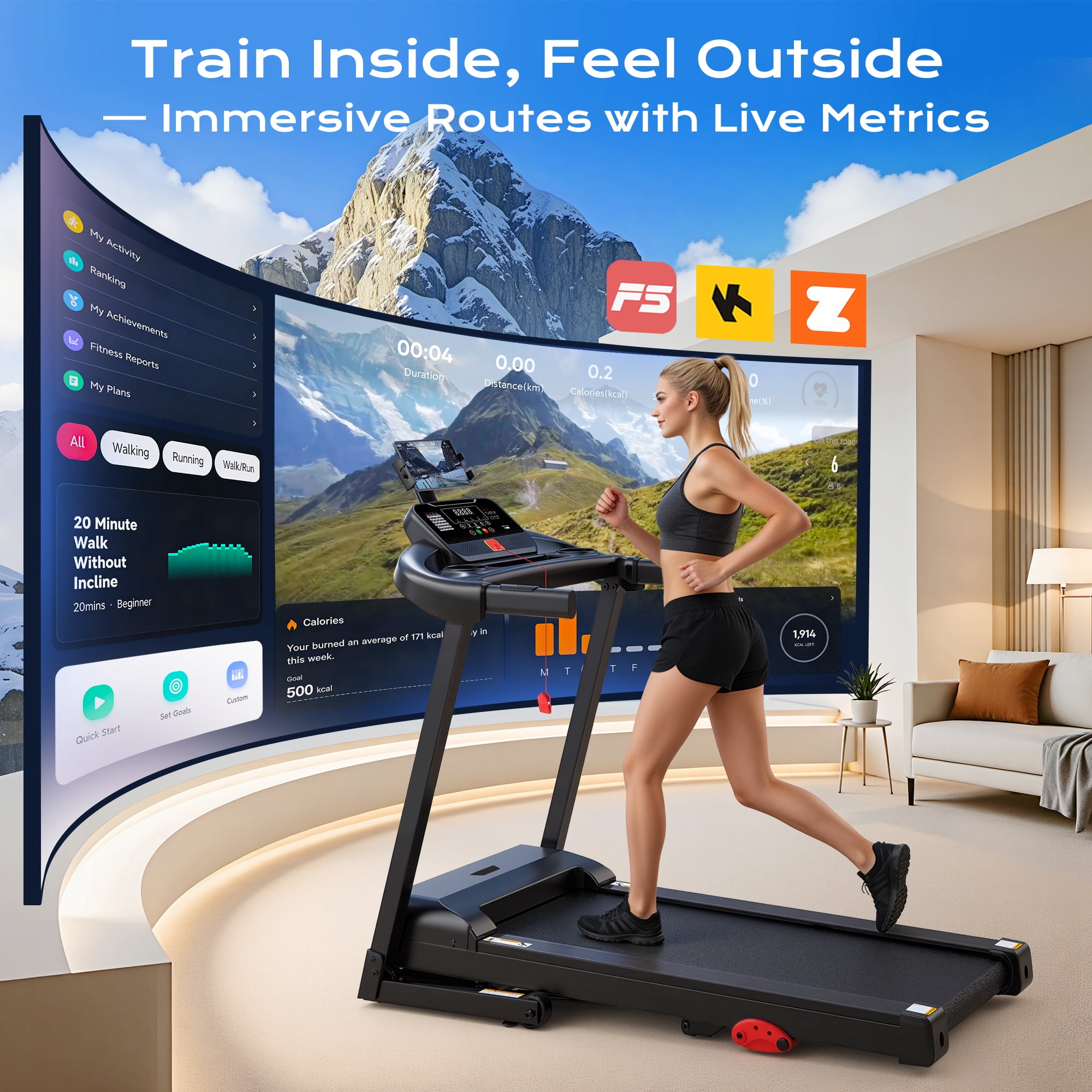 Treadmill 300lbs Capacity, Folding Treadmill for Home with 6% Incline , 0.6-7.5MPH, APP Control, Shock Absorption, 71 Programs, Home&Office