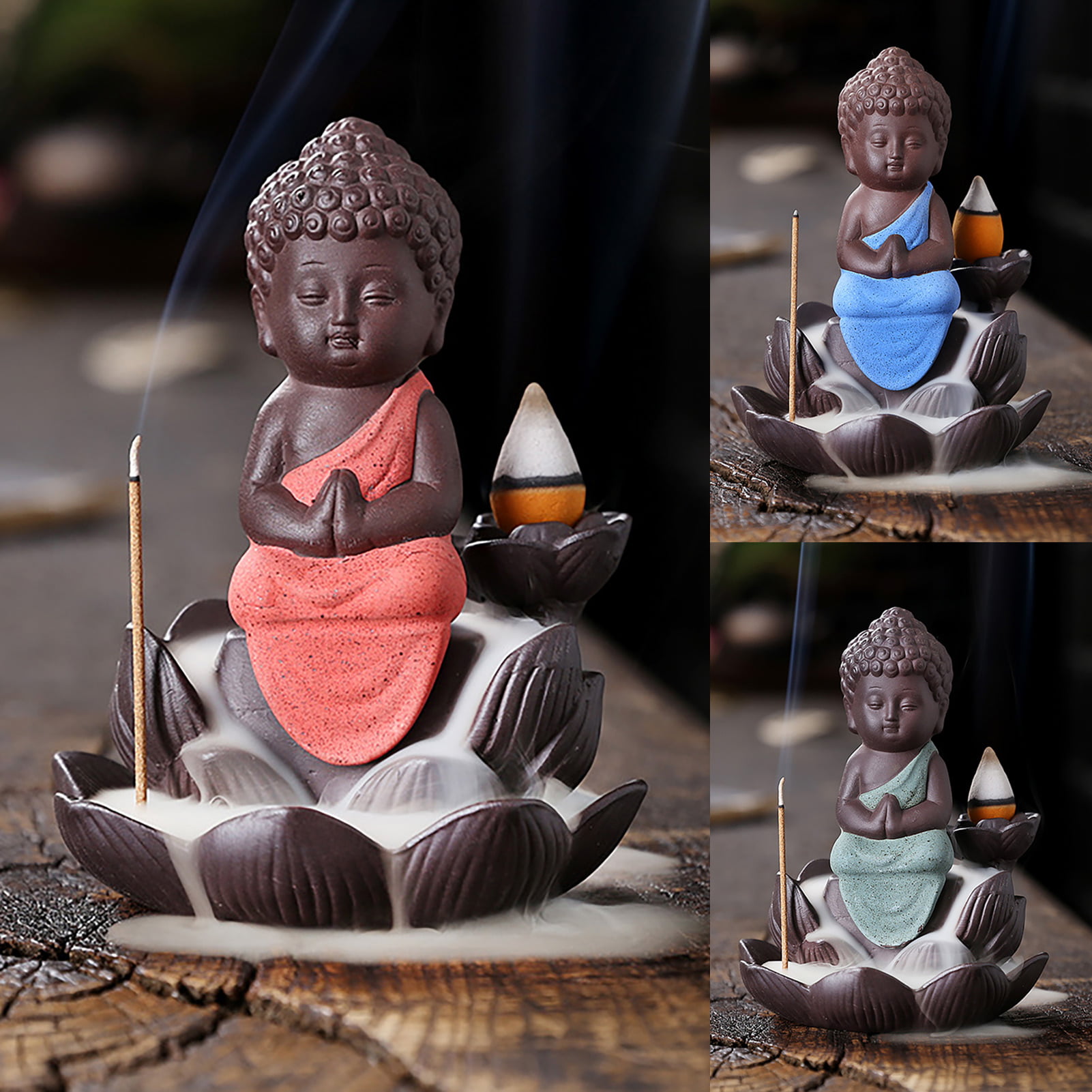 1pc Backflow Incense Burner Stick Holder Ceramic Buddha Lotus Display Home Decor 