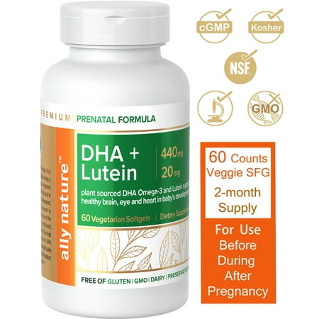 Vegan Prenatal DHA 440 mg Plus Lutein 20 mg Non-GMO Softgels, Support Eye, Brain and Heart Health in Babies During Pregnancy and (Best Dha Supplement During Pregnancy)