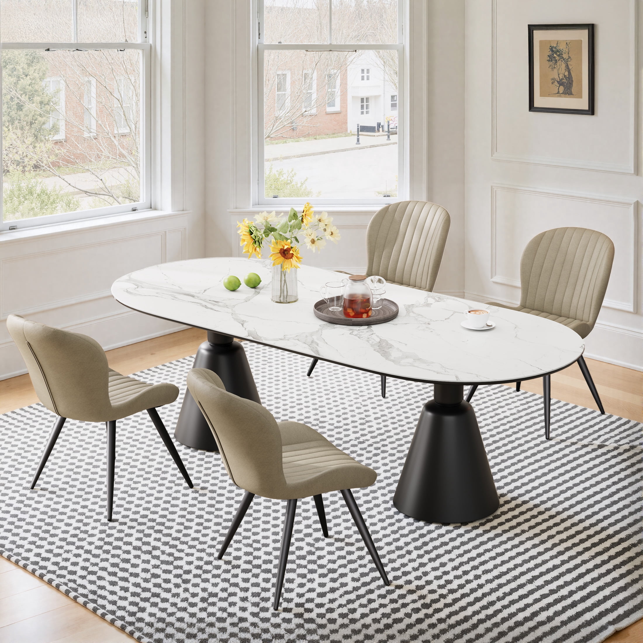 Daluvenix Modern Dining Chairs Set of 4 Upholstered Comfy Fabric Kitchen & Dining Room Chairs with Metal Legs & Thick Cushions for Living Room, Beige