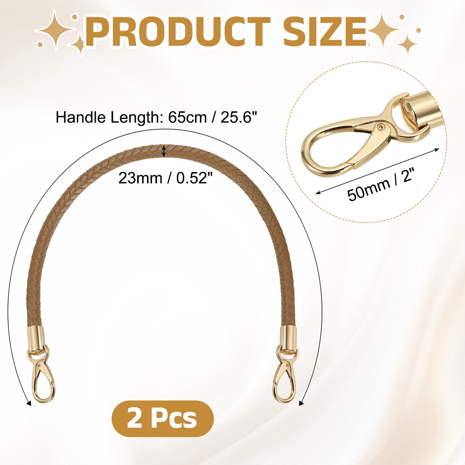Uxcell 2 Pcs Braided Purse Strap, 65cm 25.6" PU Leather Shoulder Purse Strap for Handbag Bag Handle Replacement for DIY Making Handbag Underarm Bag, Dark Khaki (Light Gold Buckle)