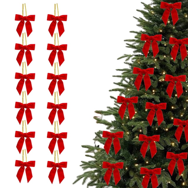 COM1950s Velvet Christmas Bows,Small Decorative Bows for Holiday Decorations Including Christmas Trees,Wreaths,Gift Wrapping,and Craft Projects,12 Piece Set