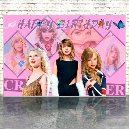 Image of Taylor Background Birthday Decorations Taylor Happy Birthday Banner Backdrop for Swift Birthday Party Supplies Photography Background Party Wall Deco (5x3ft)