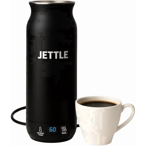 Jettle Travel Electric Kettle - 450ml Bottle-Style Top-Fill No-Spout Water Boiler for Tea & Coffee - Temperature Control, LED Display, Auto Shut-Off - Stainless Steel, 110V