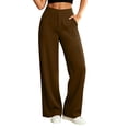 thumbnail image 2 of KIHOUT Women High Waisted Straight Leg Pants with Double Layer 4 Way Stretch Elastic Waistband Side Pockets Solid Color Casual Workwear Trousers, 2 of 5