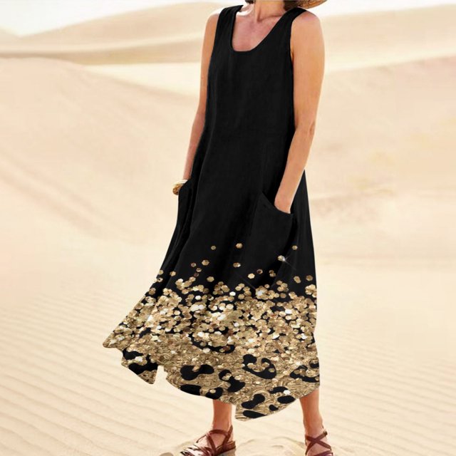 WILLBEST Robe de Mariée en Dentelle à Manches Longues pour Femmes Imprimée Col Rond Poches Robe Longue Décontractée Robe Débardeur Quotidienne