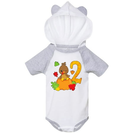 

Inktastic Second birthday turkey on pumpkin Gift Baby Boy or Baby Girl Bodysuit
