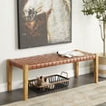 thumbnail image 2 of DecMode Teak Wood Handmade Woven Seat Bench, Brown, 2 of 9
