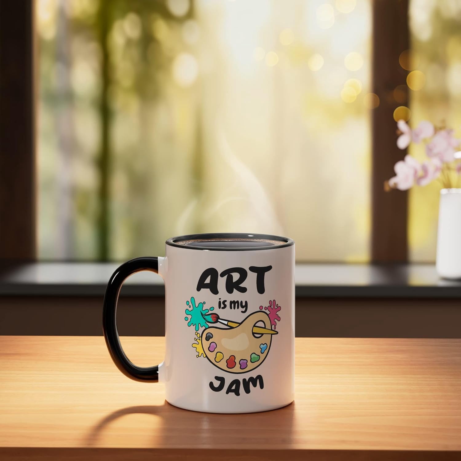 JJEAN-Art Is My Jam Brush Painter Paint Palette for Artists Ceramic Mug, Black/White