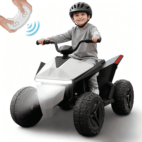 Kids ATV 24V, 4WD Ride on Toys Electric Car for Ages 3  Toddlers Boys Girls with Remote Control, LED Headlights, Anti-Slip Tires, Bluetooth, Music Player, Grey