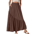 thumbnail image 2 of Women's Boho Flowy Maxi Skirt with Side Pockets and Tiered Ruffle Hem, Lightweight Breathable Fabric for All Day Comfort Brown L, 2 of 4