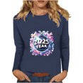 thumbnail image 2 of Styesk Chemises à Manches Longues pour Femmes Nouvel An T-shirt Décontracté Imprimé Col Rond Manches Longues, 2 of 4
