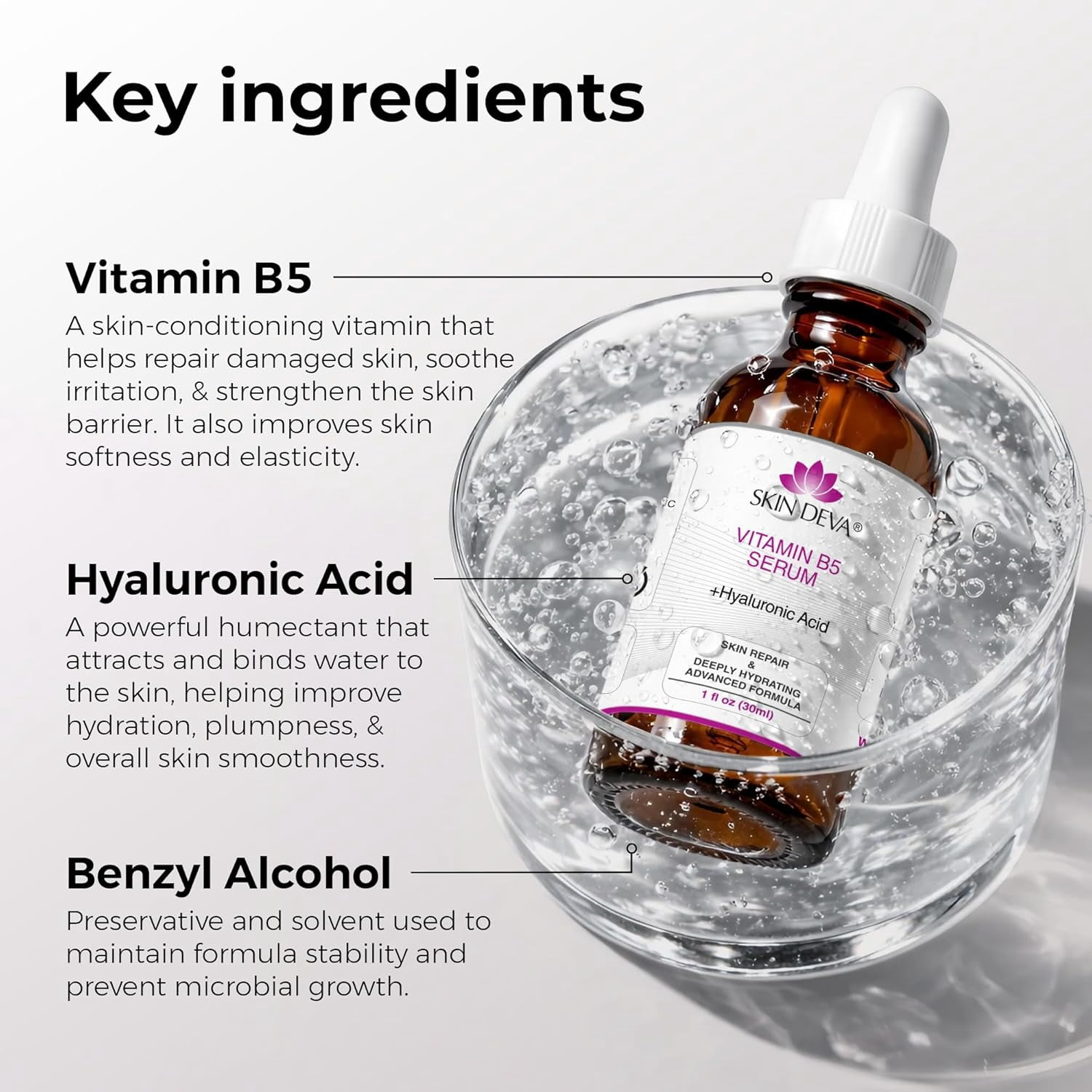 Skin Deva Vitamin B5 & Hyaluronic Acid Serum for Deep Hydration, Moisture Barrier Support & Smooth Skin, 1 oz