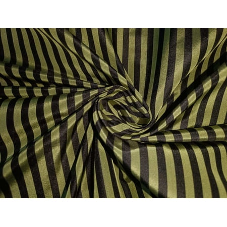 100% Pure Silk Taffeta Fabric Iridescent Lime Yellow/Green Black colour Stripes 54"wide TAF#S112
