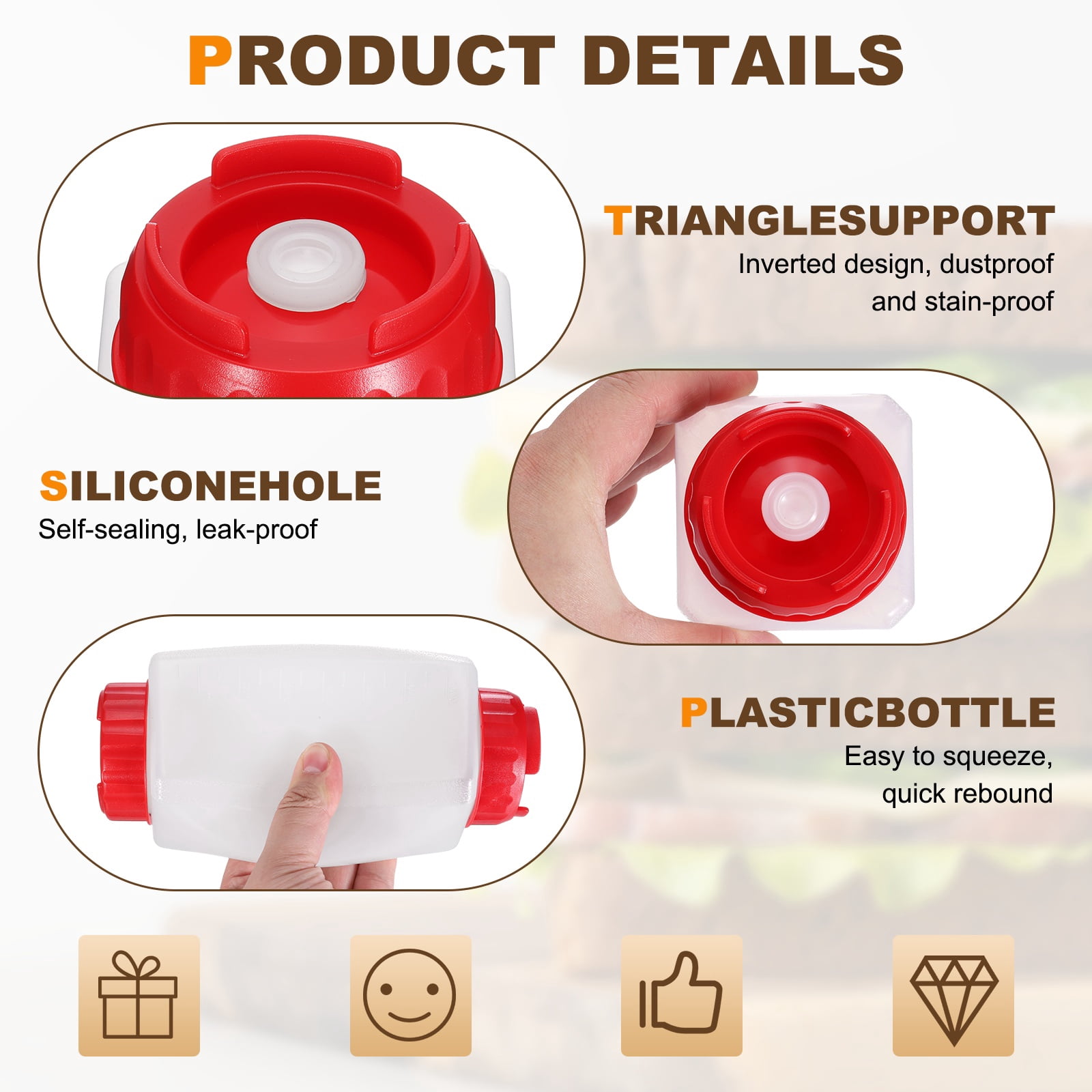 Uxcell Condiment Squeeze Bottles for Sauces, 2pcs 24 oz Refillable Square Double Head Bottle, Dispensers Leak Proof for Cooking Oil Seasoning Honey Syrup, Red