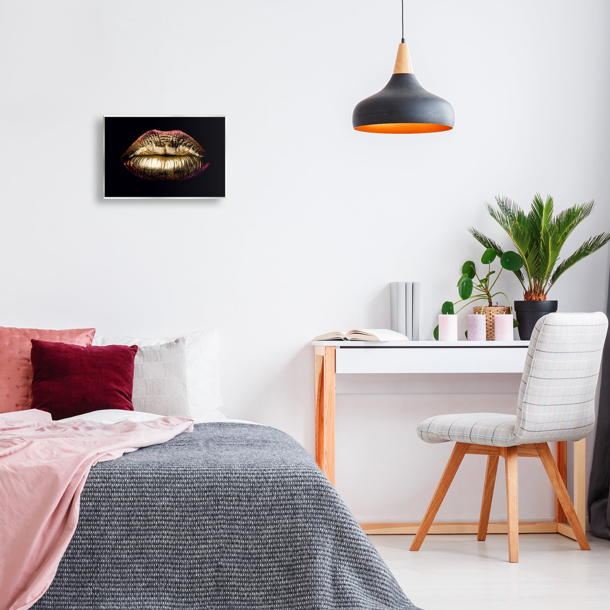 Stupell Industries Pink & Gold Lipstick Fashion Painting Unframed Art Print Wall Art, 15 x 10