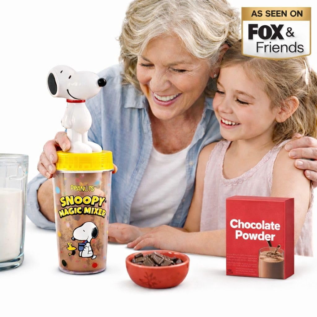 Peanuts Snoopy Magic Mixer® - Official Birthday Gift for Kids Ages 3-10 | Bladeless, Auto-Start, Hands-Free | Safe, Quiet, BPA-Free | Makes Chocolate Milk and Pudding.